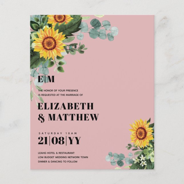 HAUSHALT Rustikale Sonnenblumen Moderne Hochzeit v Flyer (Vorne)