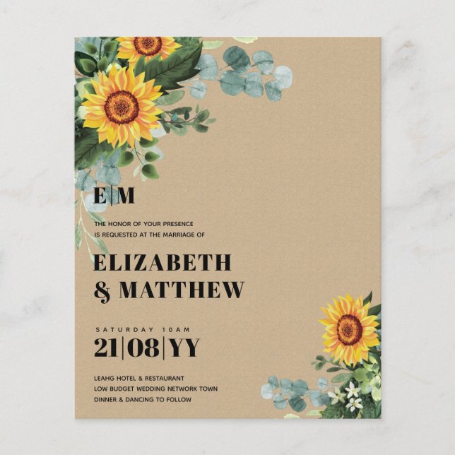 HAUSHALT Rustikale Sonnenblumen Moderne Hochzeit v Flyer (Vorne)