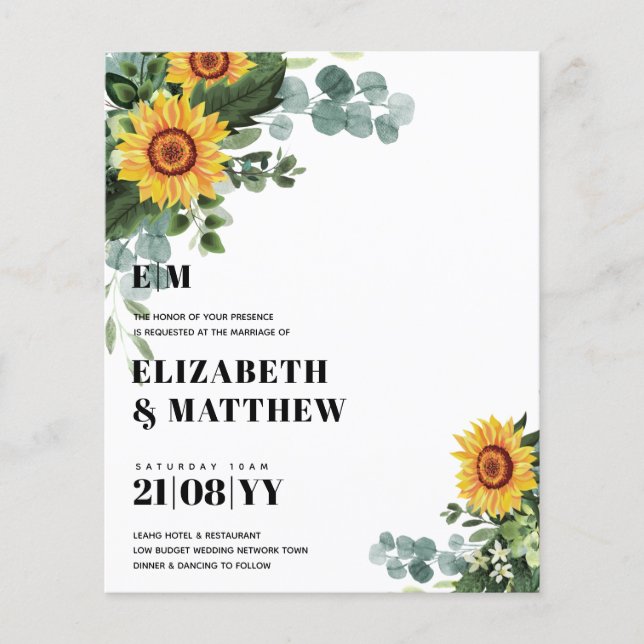 HAUSHALT Rustikale Sonnenblumen Moderne Hochzeit v Flyer (Vorne)