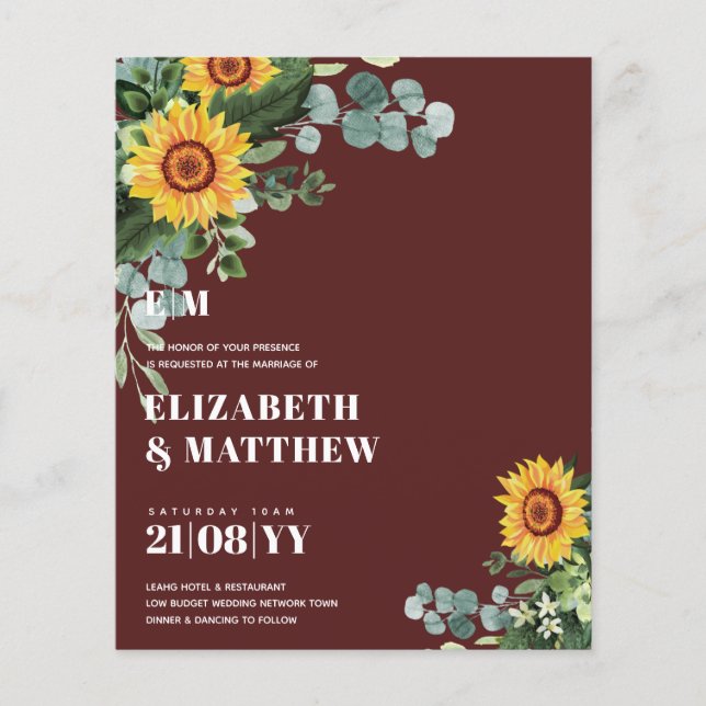 HAUSHALT Rustikale Sonnenblumen Moderne Hochzeit v Flyer (Vorne)