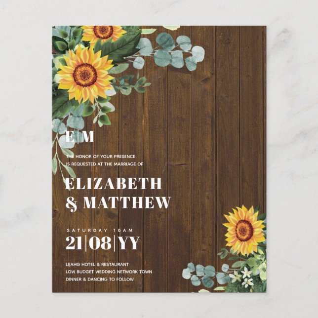 HAUSHALT Rustikale Sonnenblumen Moderne Hochzeit v Flyer (Vorne)