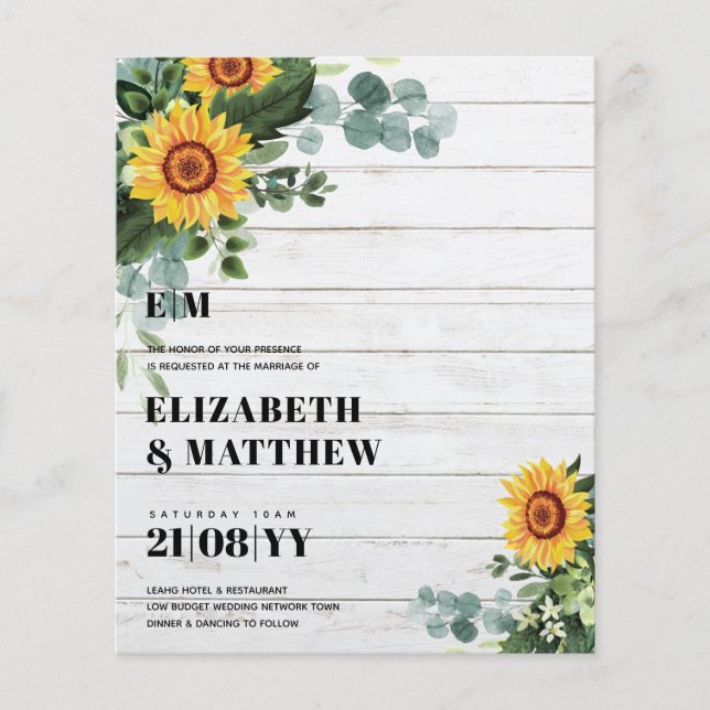HAUSHALT Rustikale Sonnenblumen Moderne Hochzeit v Flyer (Vorne)