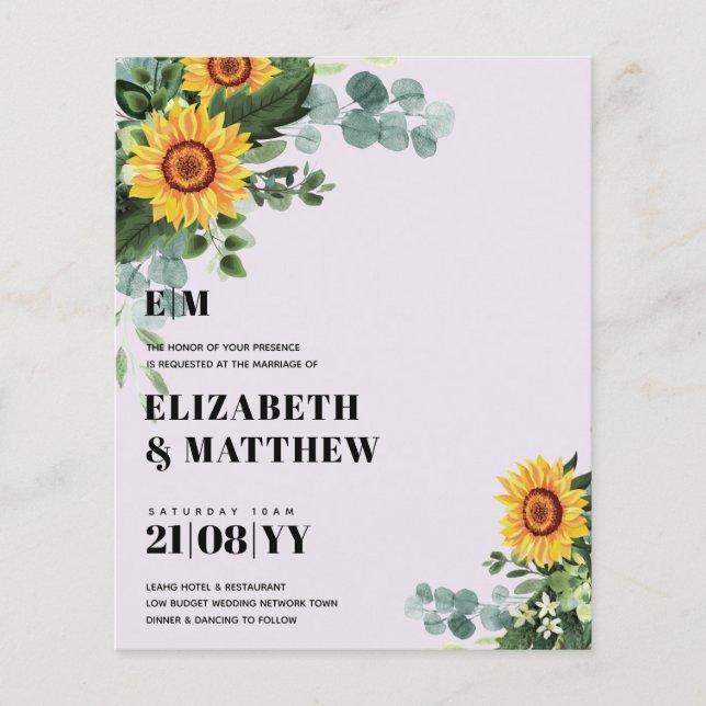 HAUSHALT Rustikale Sonnenblumen Moderne Hochzeit v Flyer (Vorne)