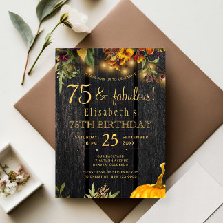 Haushalt rustikaler Fall 75 Geburtstagsausschreibu