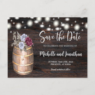 Haushalt Rustikales Barrel Floral Save the Date, L Ankündigungspostkarte