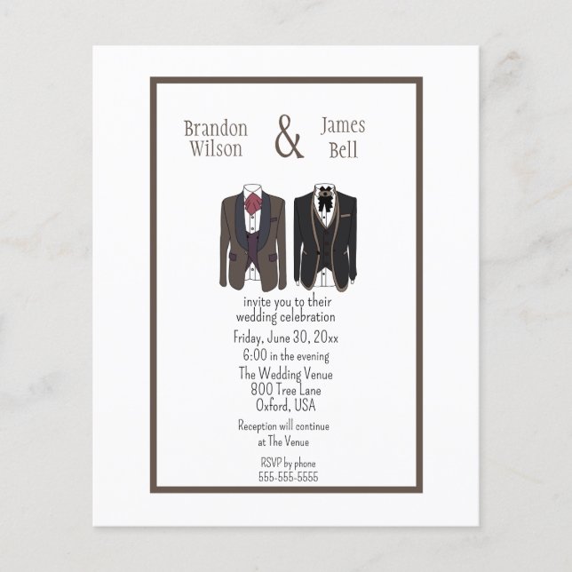 HAUSHALT Schwarz und Braun Gay Couple Wedding Flyer (Vorne)