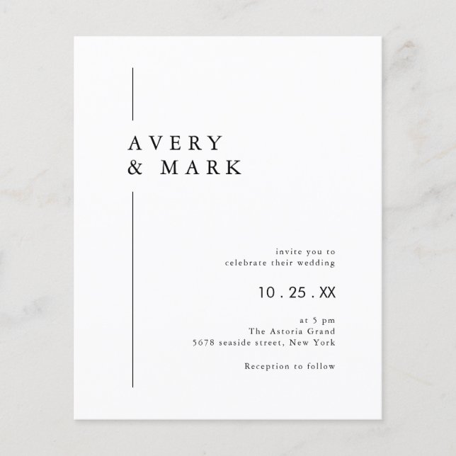 HAUSHALT Schwarz-weiße Minimalistische Hochzeitsei Flyer (Vorne)