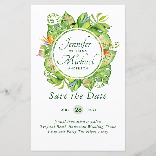 HAUSHALT Tropischer Leaf Hawaiian Luau Hochzeit (Vorderseite)