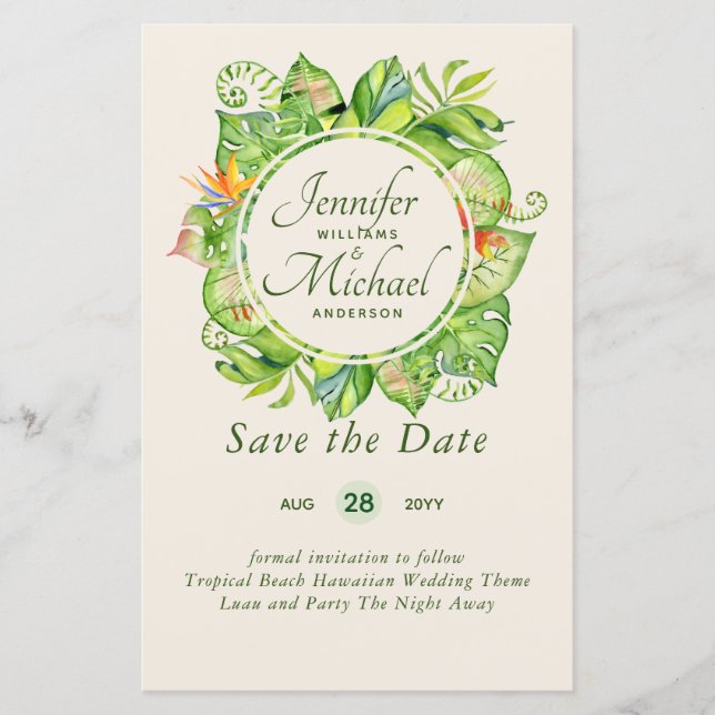 HAUSHALT Tropischer Leaf Hawaiian Luau Hochzeit (Vorderseite)