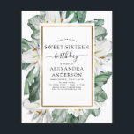 Haushalt Tropisches Magnolia Süß 16 Einladung<br><div class="desc">Budget Tropical Magnolia Blume mit Blumengarten Palm und Imitate Goldenen Foil Geometric Border Spring oder Sommer 16 . Geburtstag Geburtstagsparty Einladungen - beinhaltet schöne und elegante Drehtypografie mit modernen tropischen botanischen Blume und Grün für die besondere 16. Geburtstagsparty.</div>