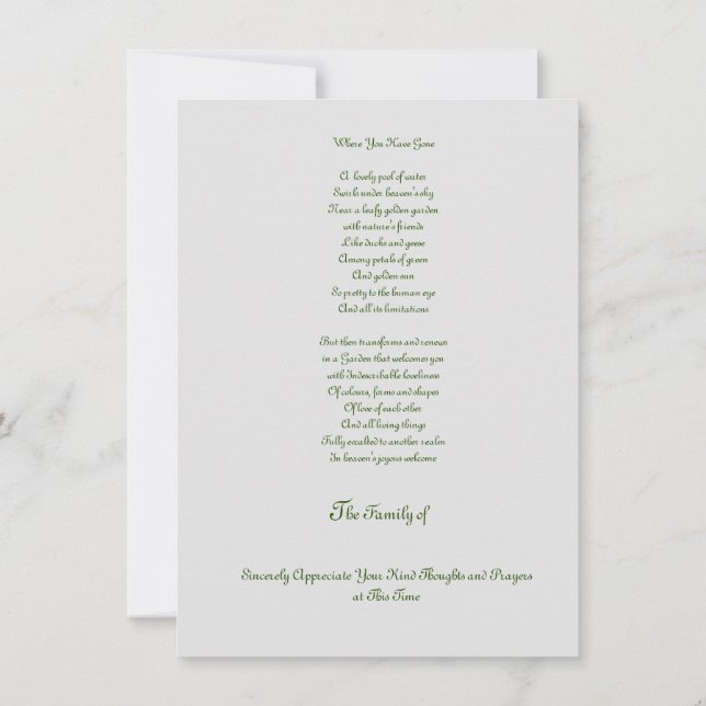 Haushalt Vielen Dank für Ihr Beileid Beileid Dankeskarte (Rückseite)