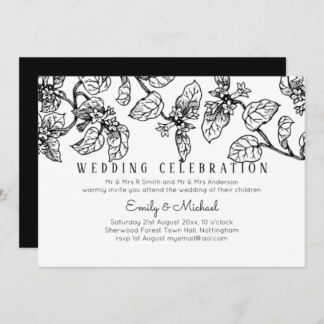 HAUSHALT Vintager Garten Leafy Classic Wedding Inv Einladung (Vorne/Hinten)