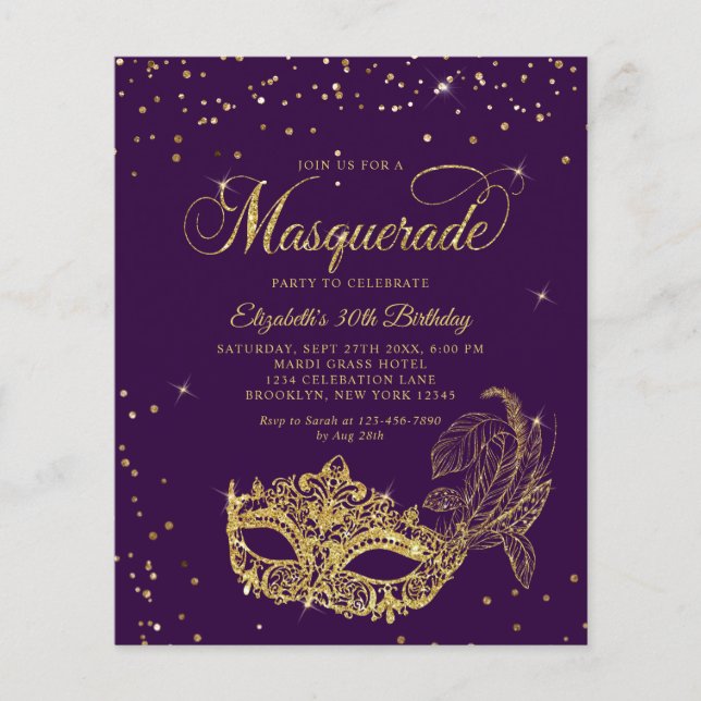 HAUSHALT Violet Gold Glitzer Masquerade Geburtstag (Vorderseite)