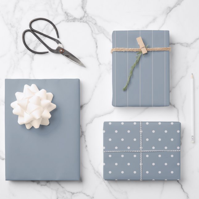 HAUSHALT WEdding Dusty Blue Monochrome Geschenkpapier Set (Vorderseite)