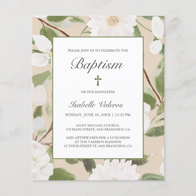 HAUSHALT Weiße Blume Blätter Elfenbein BAPTISM (Vorderseite)