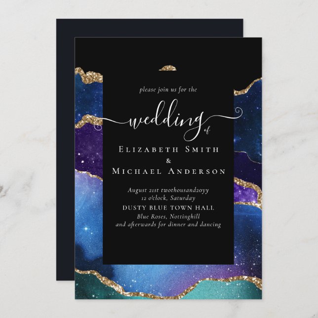 HAUSHALTSAGATE Blue Lila Gold Hochzeitbudget (Vorne/Hinten)