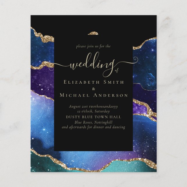 HAUSHALTSAGATE Blue Lila Gold Hochzeitbudget Flyer (Vorne)