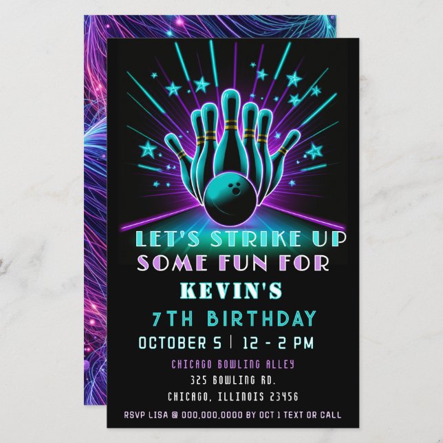 Haushaltsaufschlag Neon Glow Bowling Geburtstag (Vorne/Hinten)