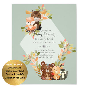 HAUSHALTSBABY-SHOWER-EINLADUNGEN - Waldtiere Flyer