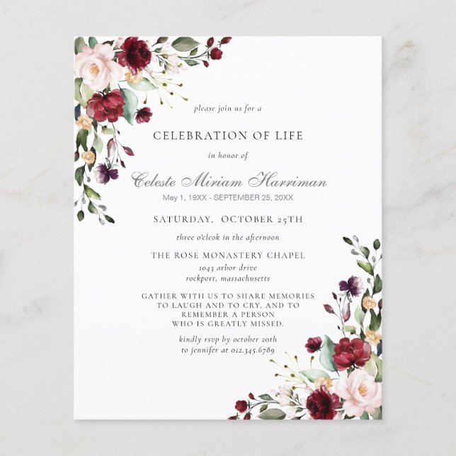 Haushaltsbeerdigung Burgund Rote Rose Blumenladen (Vorderseite)