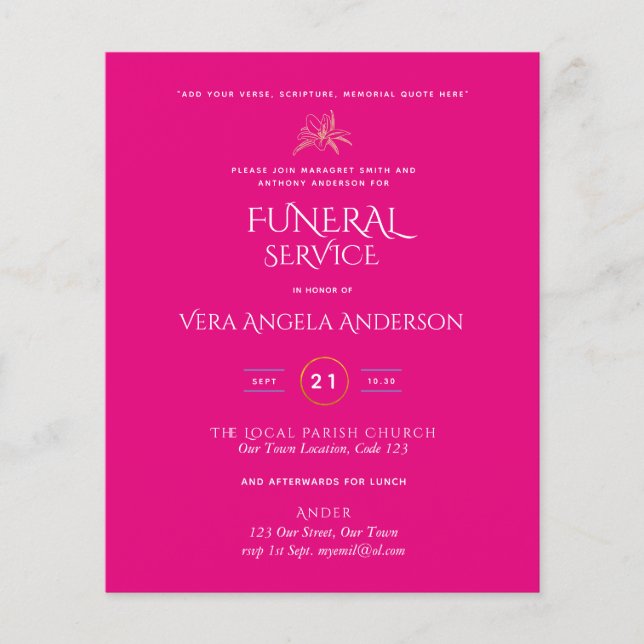 HAUSHALTSBegräbnisdienst mit Verse einladen (Vorderseite)