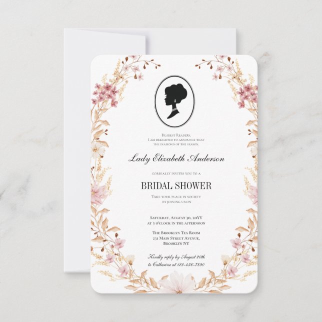 Haushaltsbeige Wildblumen Bridgerton Brautparty Einladung (Vorderseite)