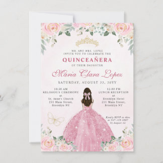 Haushaltsblass Rosa Gold BlumenPrinzessin Quinceañ Mitteilungskarte