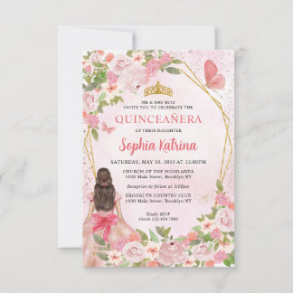 Haushaltsblass Rosa Gold BlumenPrinzessin Quinceañ Mitteilungskarte