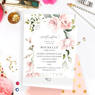 Haushaltsblush Pink & Eukalyptus Floral Sweet 16