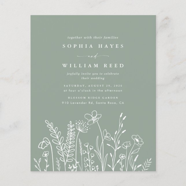 HAUSHALTSBOHO Blumensage Grüne Wildblume Hochzeit Flyer (Vorne)