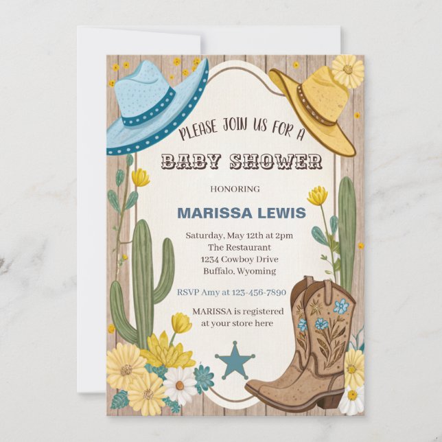 Haushaltscowboy Bleu Gelbe Western Stiefel fühlte, Einladung (Vorderseite)