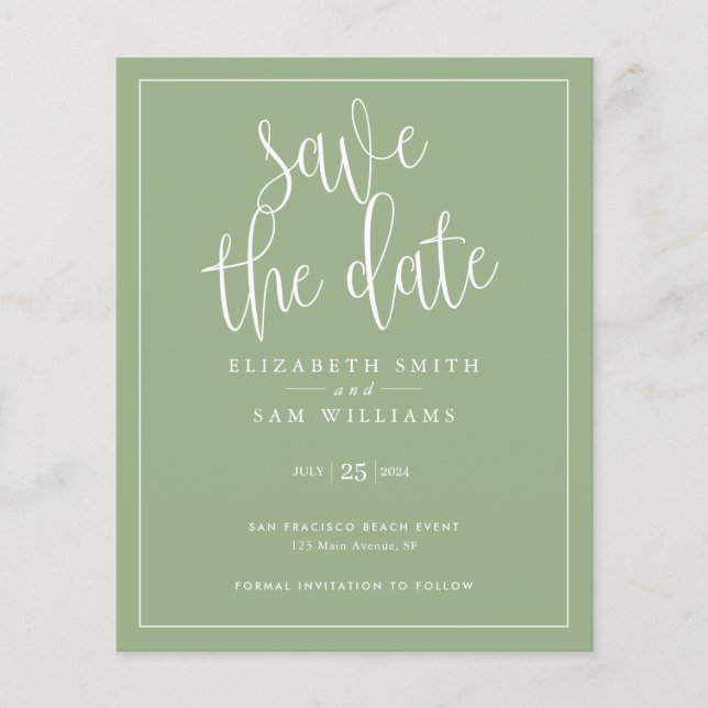 Haushaltseinfaches Elegant Save the Date Sage Gree Flyer (Vorne)