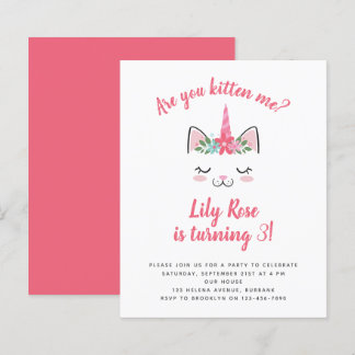 HAUSHALTSEINicorn Kitten Einladung zum Geburtstag
