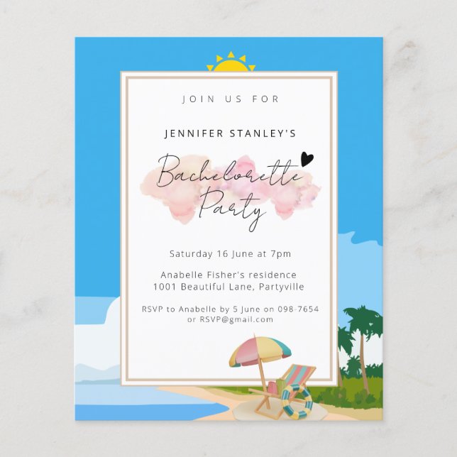 Haushaltseinladung, Beach Bachelorette Hens Party Flyer (Vorne)