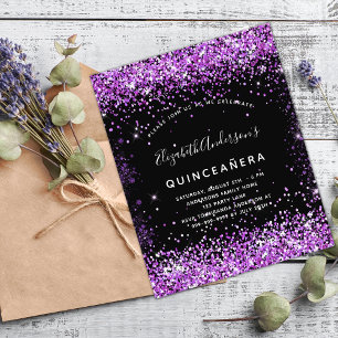 Haushaltseinladung für lila Glitzer in Quinceanera Flyer