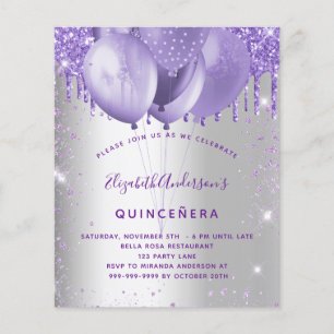 Haushaltseinladung für Silberviolette Quinceanera Flyer