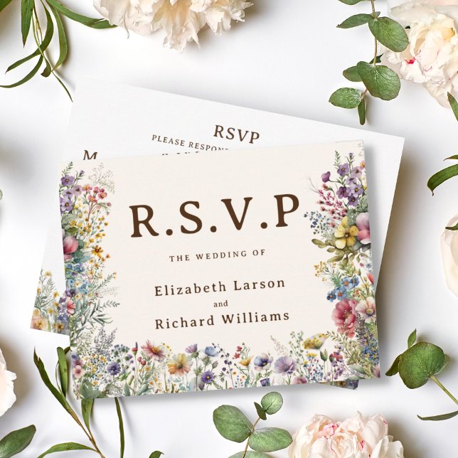 Haushaltsfarbige Wildblume Blumenfarbe RSVP Karte (Budget Colorful Wildflower Floral Watercolor Wedding)