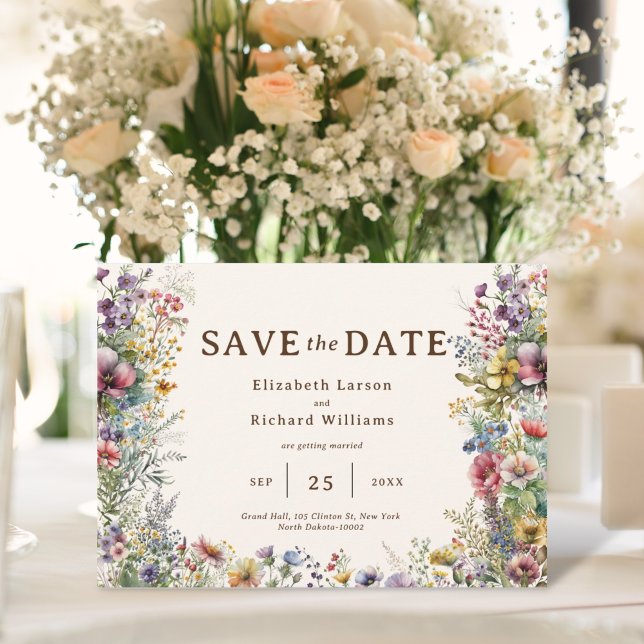 Haushaltsfarbige Wildblume Blumenfarbe Save The Date (Budget Colorful Wildflower Floral Watercolor Wedding)