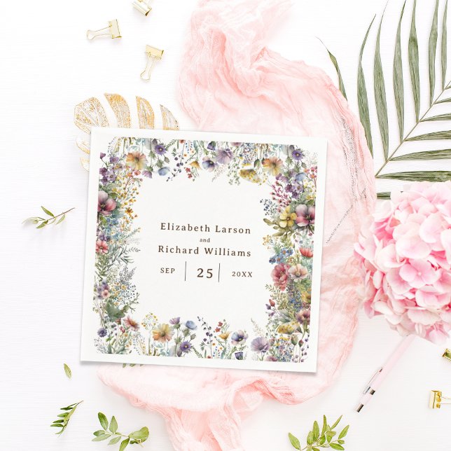 Haushaltsfarbige Wildblume Blumenfarbe Serviette (Budget Colorful Wildflower Floral Watercolor Wedding)