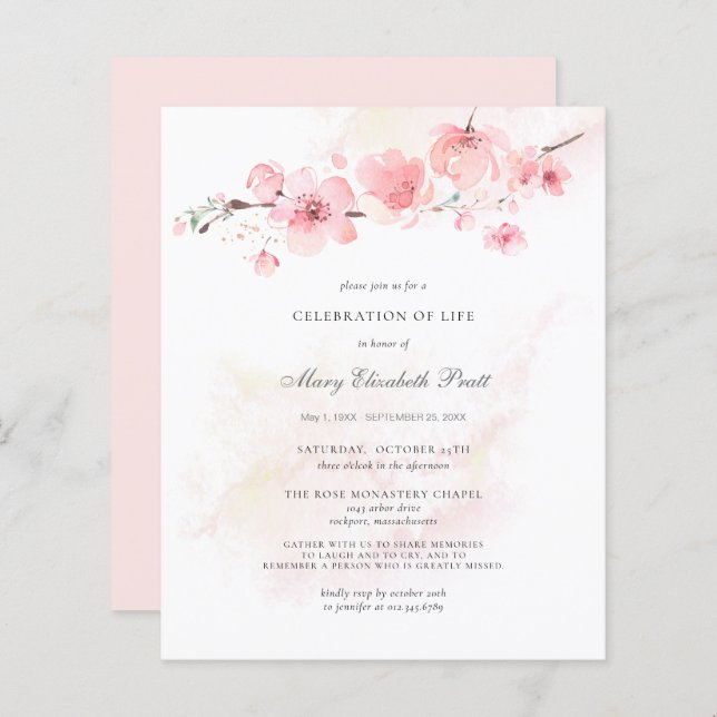 Haushaltsfeier Lebensbeerdigung Rosa Blütenblume (Vorne/Hinten)