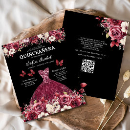 Haushaltsfloral Burgund QR Code Quinceanera