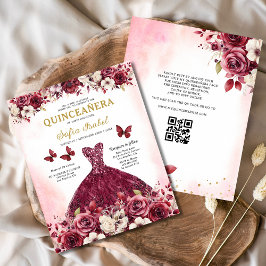 Haushaltsfloral Burgund QR Code Quinceanera Flyer
