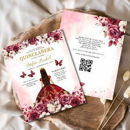 Haushaltsfloral Burgund QR Code Quinceanera Flyer