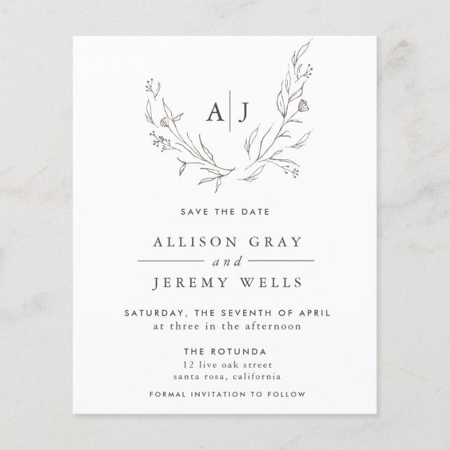 Haushaltsfloralmonogramm Save the Date (Vorderseite)