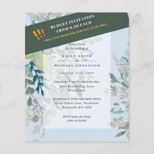 HAUSHALTSGlassgrün Eukalyptus-Blätter Hochzeit Flyer