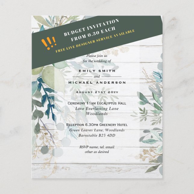 HAUSHALTSGlassgrün Eukalyptus-Blätter Hochzeit Flyer (Vorne)