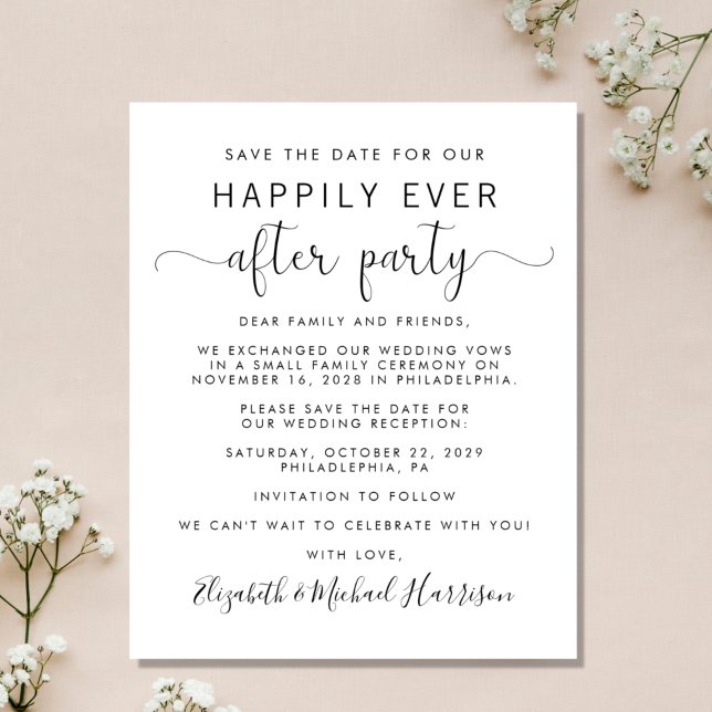 Haushaltshochzeitsempfehlung Save the Date (A stylish save the date announcement for a reception to celebrate your elopement or private wedding)