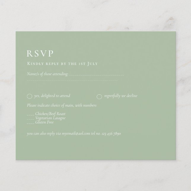 HAUSHALTSKARTE - Grüne monochrome Hochzeitsstimmun Flyer (Vorne)