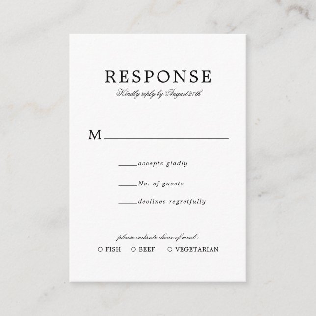 HAUSHALTSklassisch Einfache Hochzeit Rsvp Meal Ent Begleitkarte (Vorderseite)