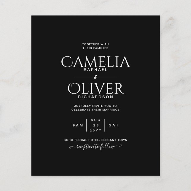 HAUSHALTSklassische Schwarz-weiße MONOCHROME Hochz Flyer (Vorne)